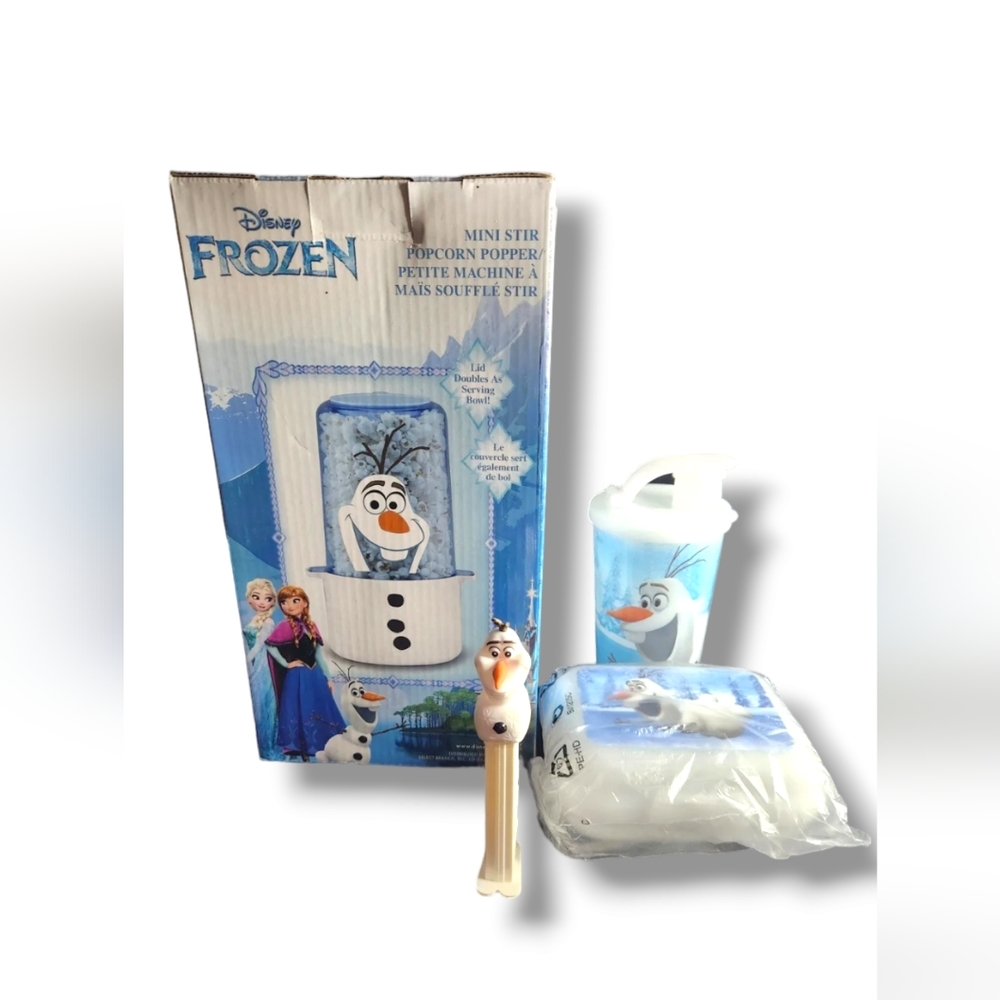 Disney Frozen Bundle: Popcorn Maker Tupperware Snack Set & Olaf Pez Dispenser